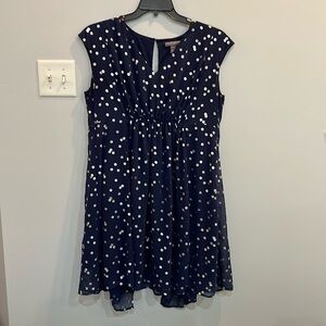 ⭐️ A Pea in the Pod Navy & Silver Polka Dot Maternity Dress M Flattering Chic